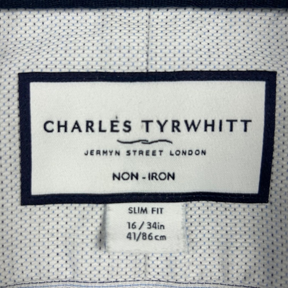 Charles Tyrwhitt Dress Shirt Mens 16/34 Blue Non-Iron Slim Fit Micro Diamond - Picture 5 of 12